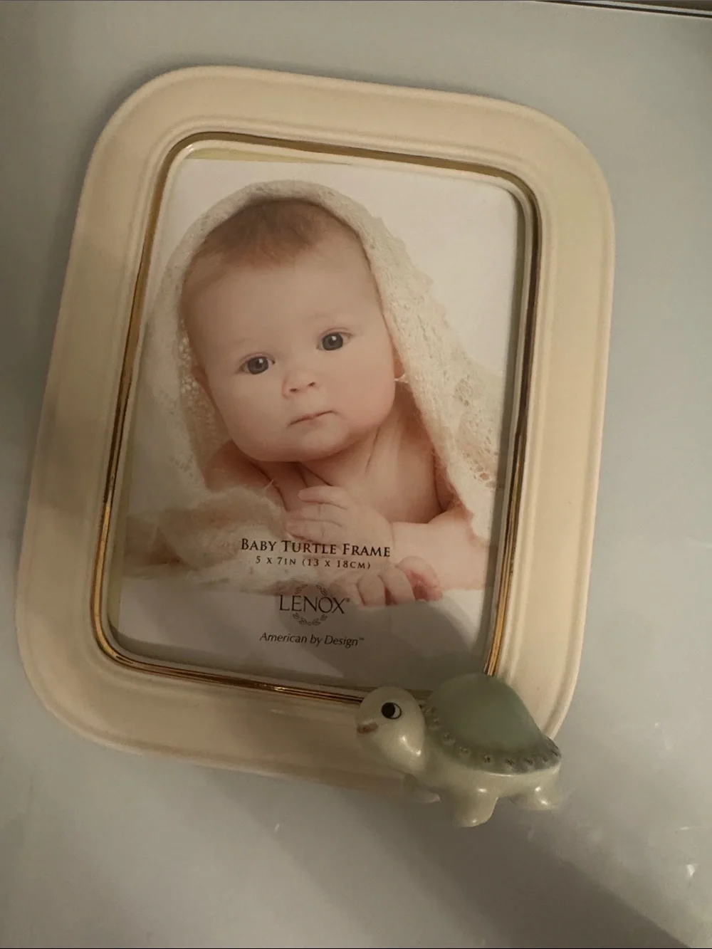 Lenox Baby Green Turtle Piggy Bank and 5x7 in Photo Frame Set